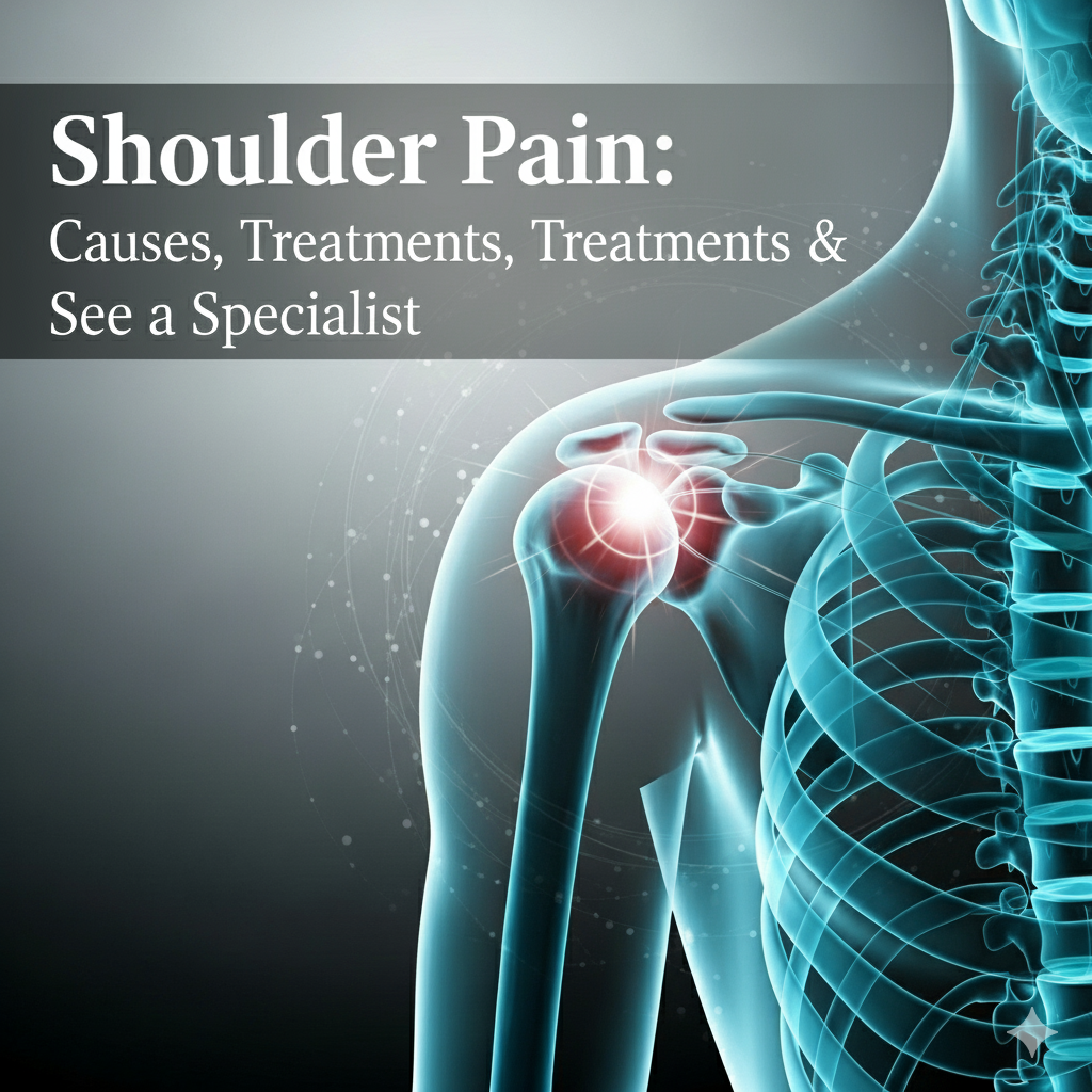 Shoulder Pain: Causes, Treatments & When to See a Specialist" incorporated into the design